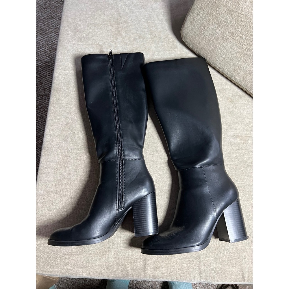 Unisa Womens Black Faux Leather Knee High Block Heel Boots UNLAWRA2 Size 7.5M